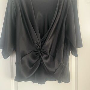 Express Black Satin Blouse with Knot Detail